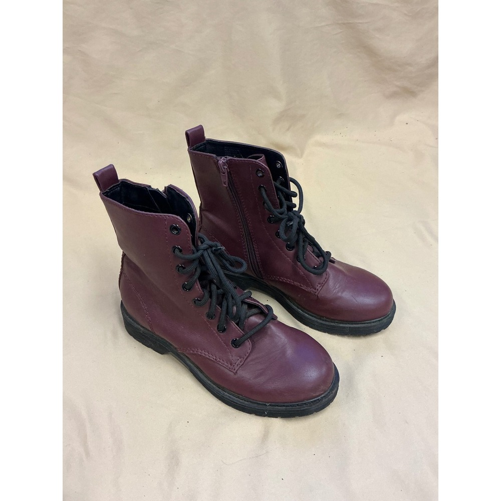 Time and Tru Burgundy Combat Boots Lace Up Side Zip Lug Sole WMTT40AM008 Size 6